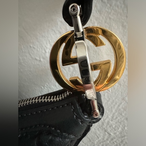 Authentic Gucci Guccisima Hobo Bag Black Leather with Silver and Gold hardware - Picture 3 of 8